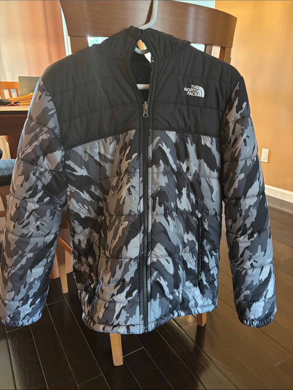 The North Face Kids' Black & Gray Camo Quilted Puffer Jacket reversible